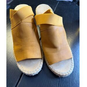 Adrienne Vittadini Mustard Yellow Elastic Strap Espadrille Wedge Sandals Women